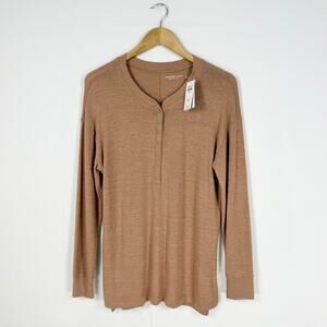 Abercrombie & Fitch Women's Soft A&F Cozy Henley Long Sleeve Top Small Tan